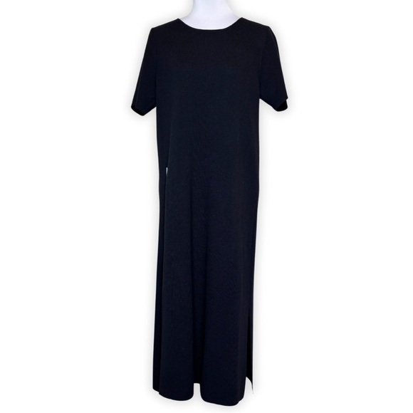 Eileen Fisher Wool Crepe‎ High Slit Short Sleeve Long Black Tunic Size M - Picture 1 of 11